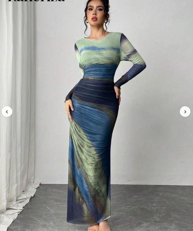 Stunning women's long sleeve bodycon maxi dress with a sleek silhouette. Perfect elegant evening wear.