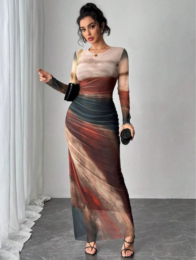 Versatile women's long sleeve bodycon maxi dress. Transition from evening event to date night in style.