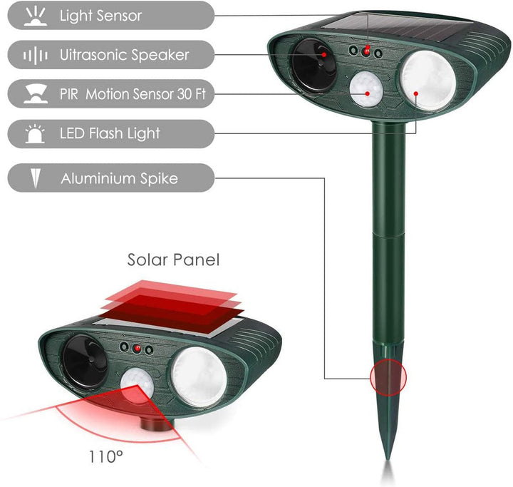 Close-up of a solar panel on a TavvitaImp009 dog repeller, highlighting its eco-friendly outdoor deterrent feature.