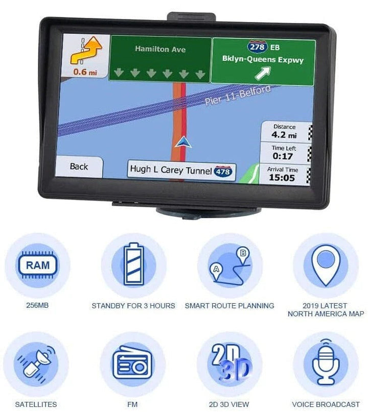 Truck GPS navigation system, 7-inch display, perfect for travel and map updates.