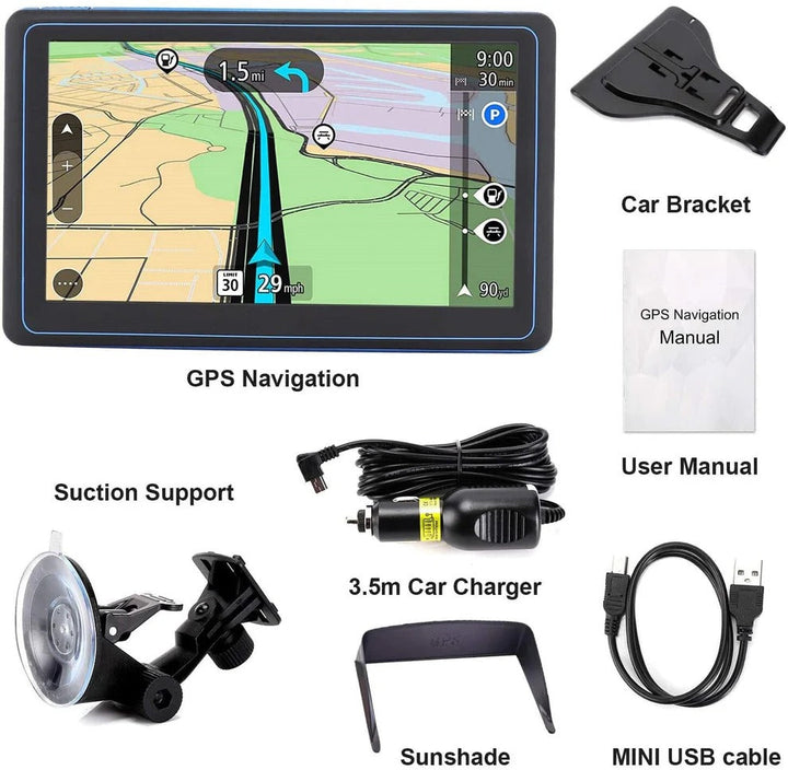 Portable 7-inch GPS navigation for all vehicles, an invaluable electronic driving aid.