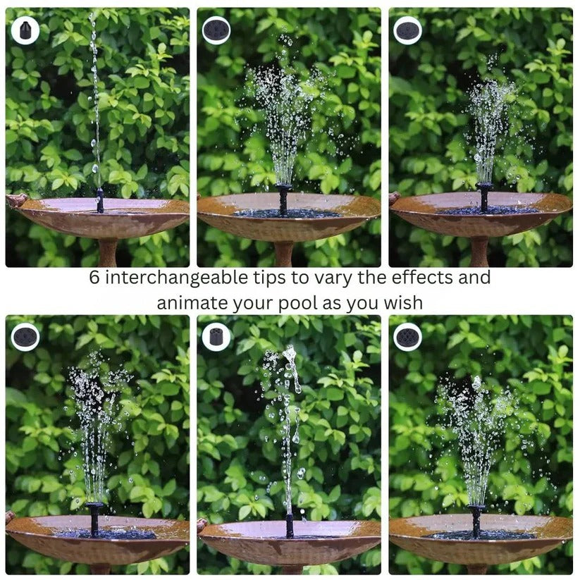 Floating solar fountain for bird bath & pond, an eco-friendly outdoor garden accent, adds charm.