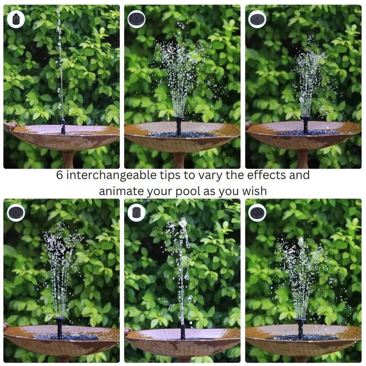 Floating solar fountain for bird bath & pond, an eco-friendly outdoor garden accent, adds charm.