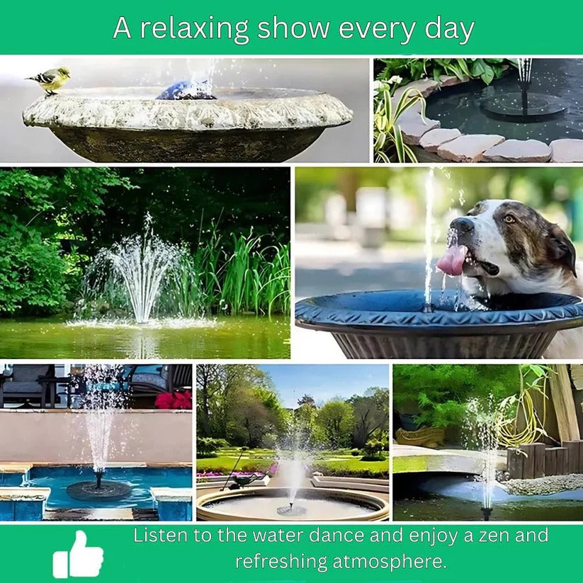 Solar-powered floating fountain, TavvitaImp011, for beautiful outdoor garden & pond decoration, no electricity needed.