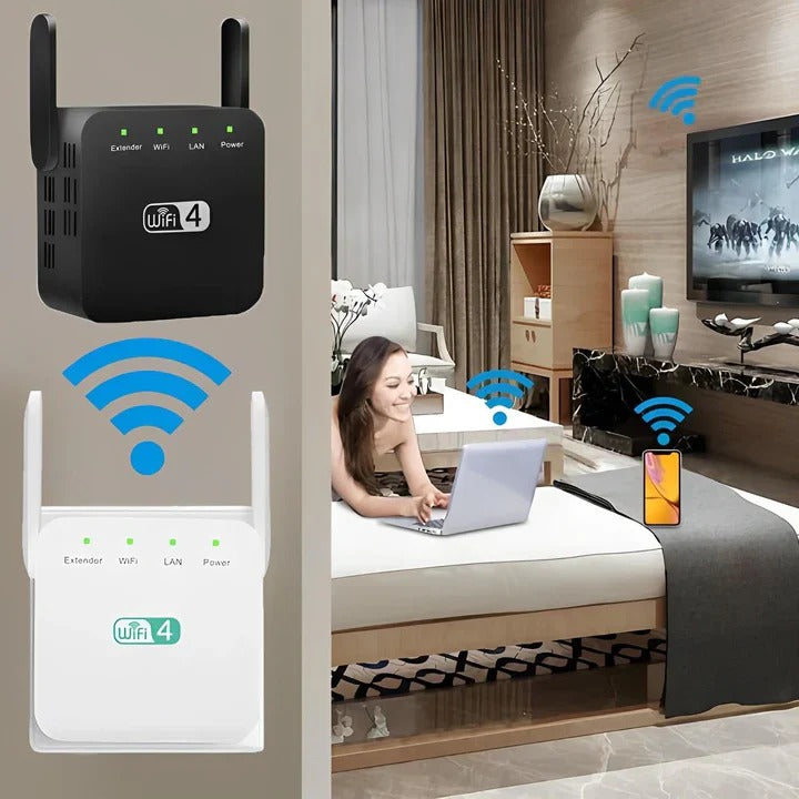 TavvitaImp011 wireless signal extender for uninterrupted home internet, removes dead zones, easy setup.