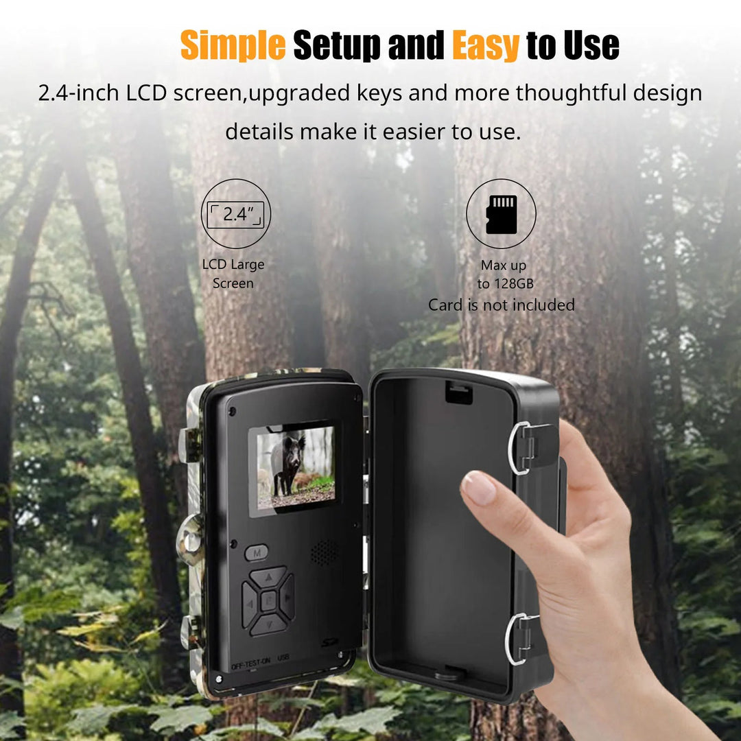 High-definition 16MP Tavvitaimp18 trail camera for clear outdoor wildlife images, waterproof with night vision.
