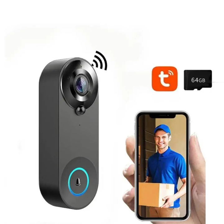 Tavvitaimp18 smart home doorbell camera, sleek design with HD video and two-way talk for home security.