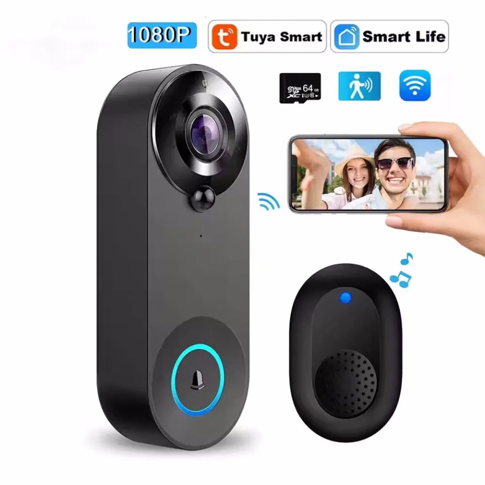 Wireless smart doorbell camera with motion detection, 2-way audio, and HD video for enhanced home security.