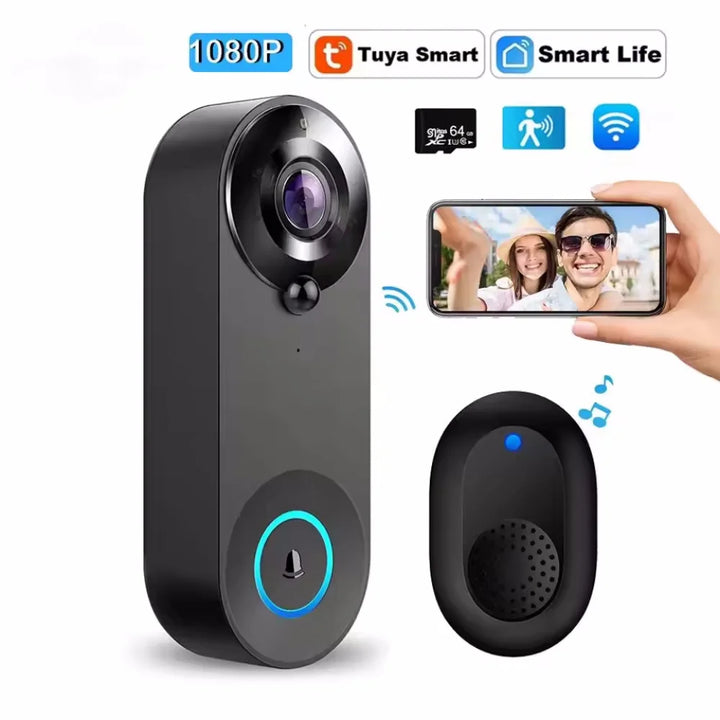 Wireless smart doorbell camera with motion detection, 2-way audio, and HD video for enhanced home security.