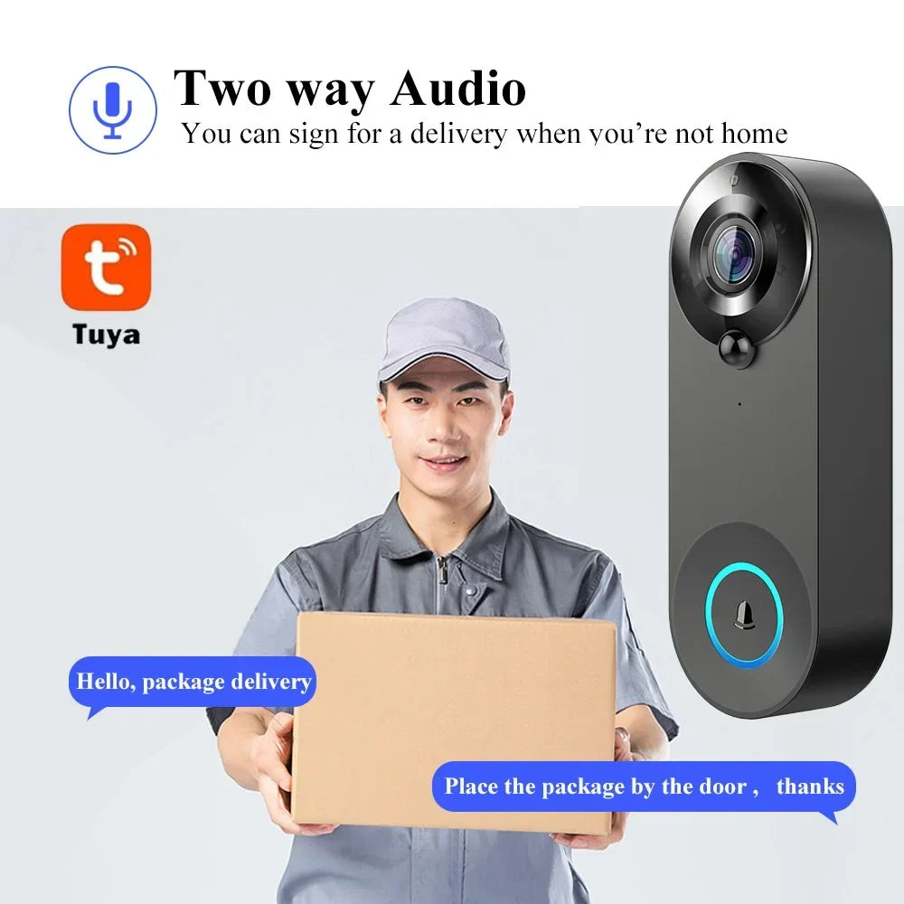 Interact with visitors using the Tavvitaimp18 smart doorbell camera's clear two-way talk and live HD view.