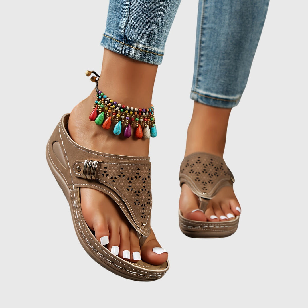 Theodoros Women's Platform Ankle Strap Sandals, elegant & comfortable summer footwear with chunky heel.
