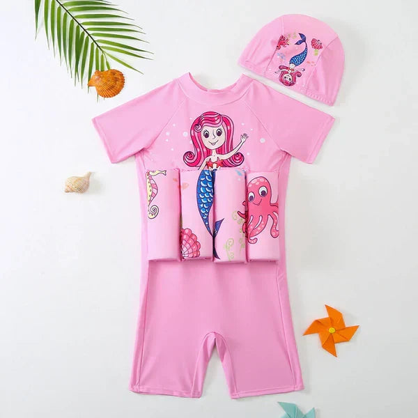 Kids' swim vest with UV 50+ protection, ideal for pool & beach water safety.