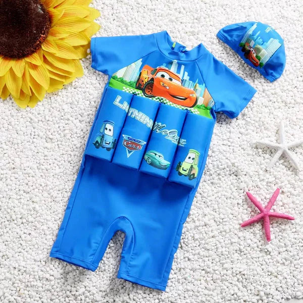 UV 50+ toddler swimwear: float vest with comfy built-in shorts for sun safety.