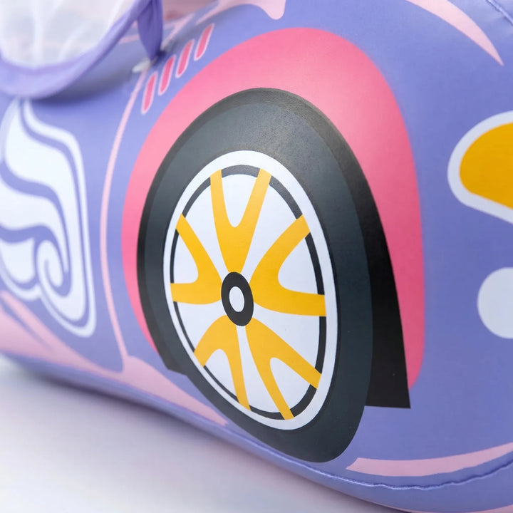 Inflatable baby pool float, car design with UV sun canopy, great for water safety & early swim training.