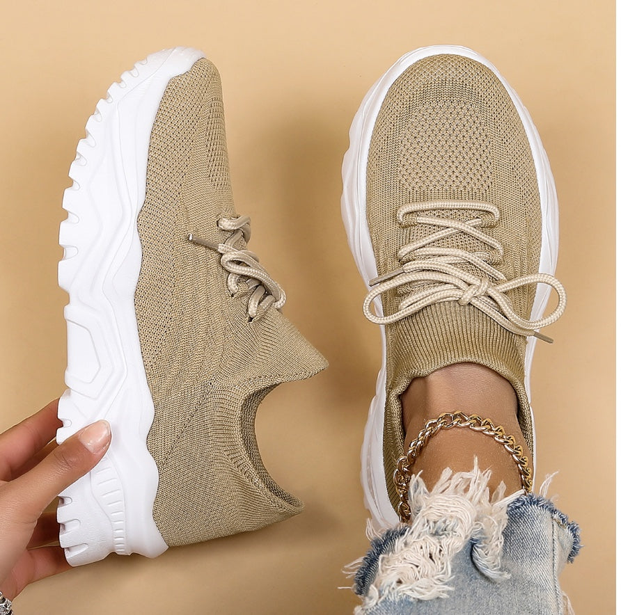 Women's sleek chunky sole lace-up sneakers, ideal for comfortable, trendy everyday wear & versatile styling.