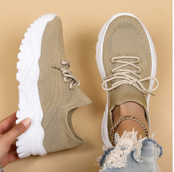 Women's sleek chunky sole lace-up sneakers, ideal for comfortable, trendy everyday wear & versatile styling.
