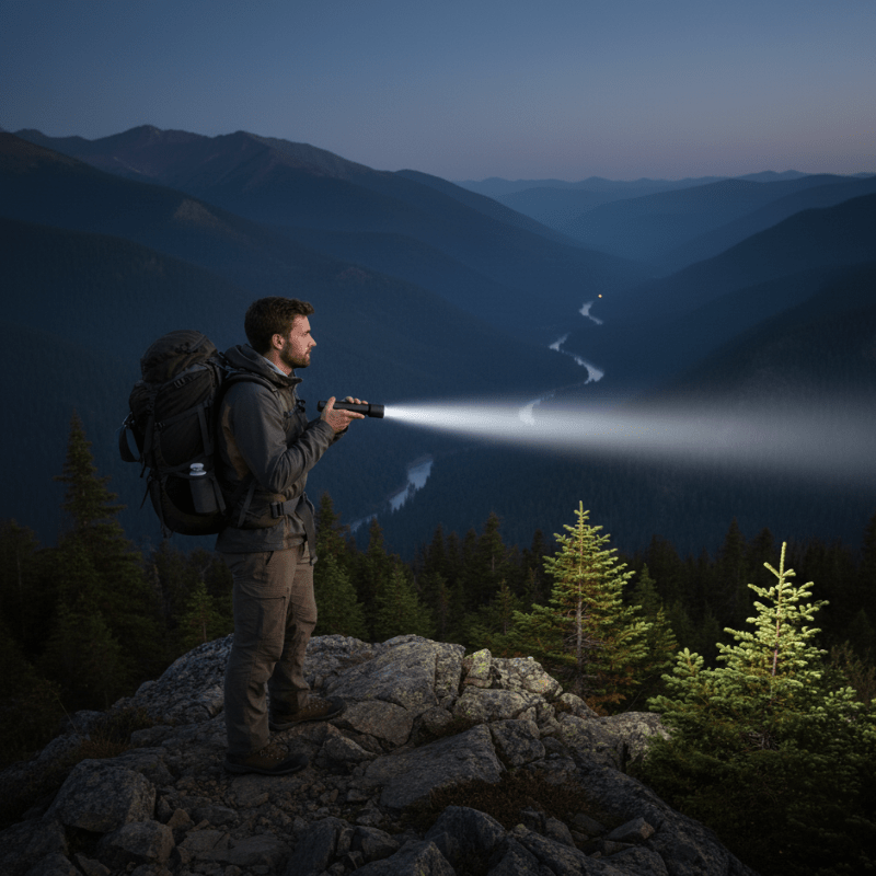 Ultra Bright 100,000 Lumen LED Flashlight with USB charging & zoom for powerful outdoor lighting.