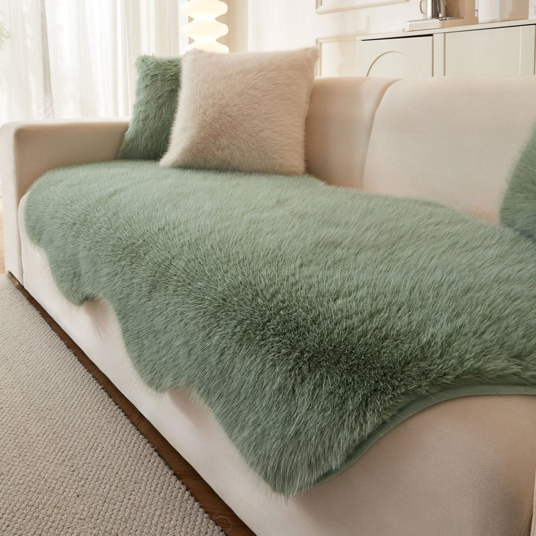 Green Scandinavian sofa cover. Pet-friendly furniture throw, soft protection for your living room couch.