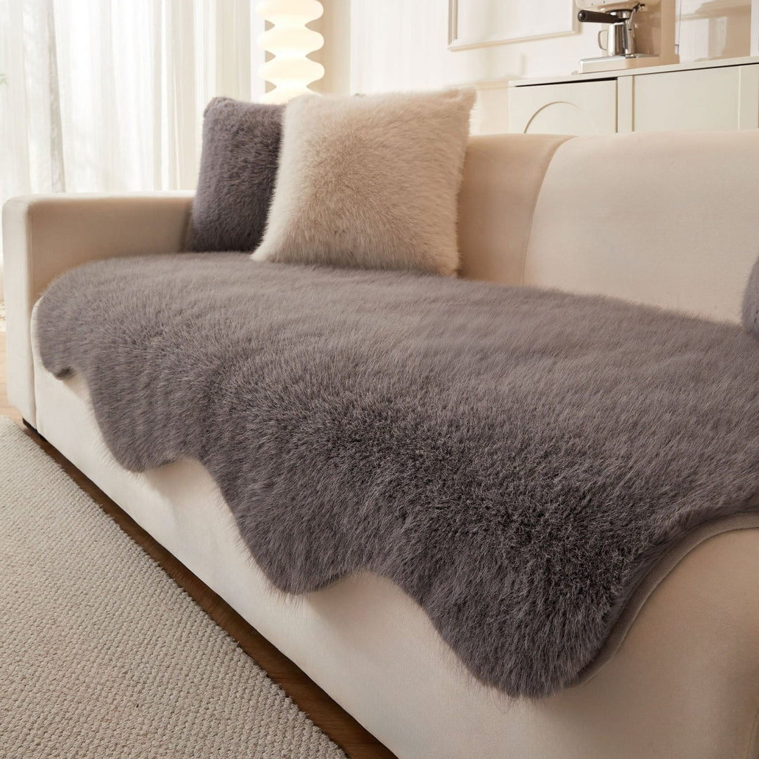 Gray ultra-soft Scandinavian sofa cover, perfect home decor. Cozy furniture throw for living room.