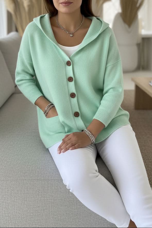 Chic open-front hooded cardigan for women, ideal for cozy winter fashion and comfortable layering.