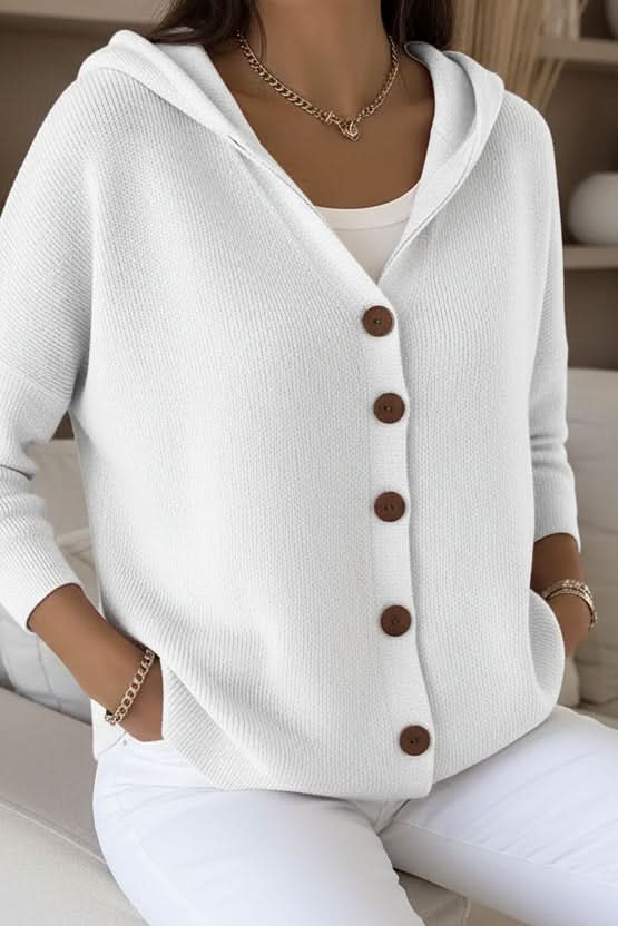 Women's hooded knit cardigan, offering an oversized fit and ultra-soft comfort for daily wear.