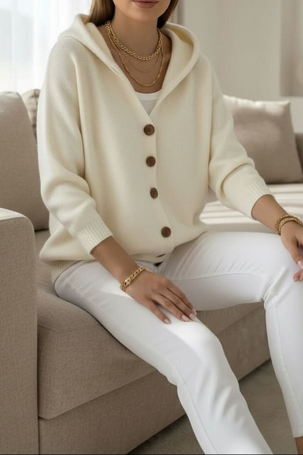 Open-front hooded cardigan for women, offering cozy layering and a comfortable oversized fit.