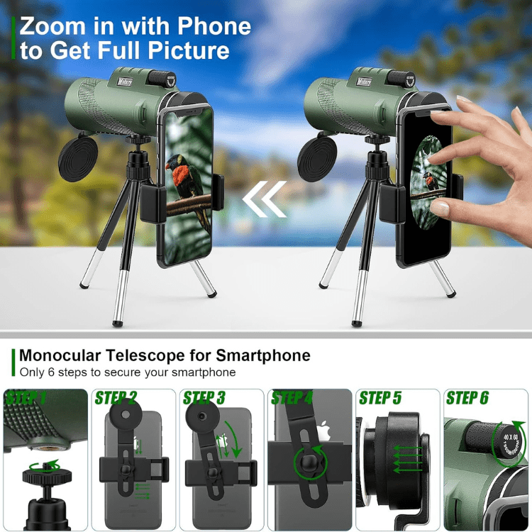 Ergonomic, lightweight 600x zoom monocular; essential for portable outdoor adventures, birdwatching & sports.