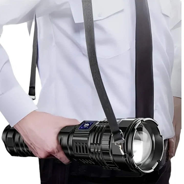 Unisex 10000 Lumen Rechargeable LED Torch. Bright flashlight for outdoor activities, camping & emergencies.