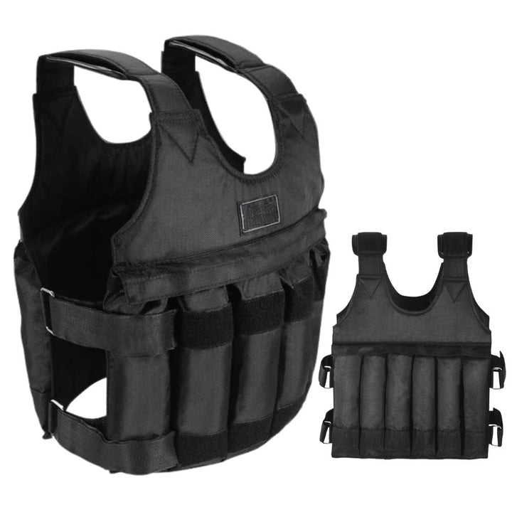 Unisex 110 lb adjustable weighted training vest for fitness & strength workouts. Heavy vest for cardio.