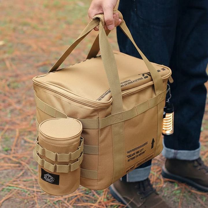 Portable 20L unisex picnic bag. Lightweight polyester travel organizer for camping, hiking, and outdoor gear.