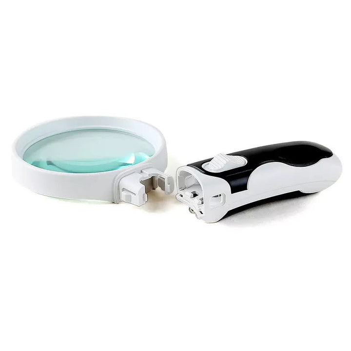 Side view of the unisex 20X LED magnifying glass, highlighting its sturdy build for daily vision assistance.