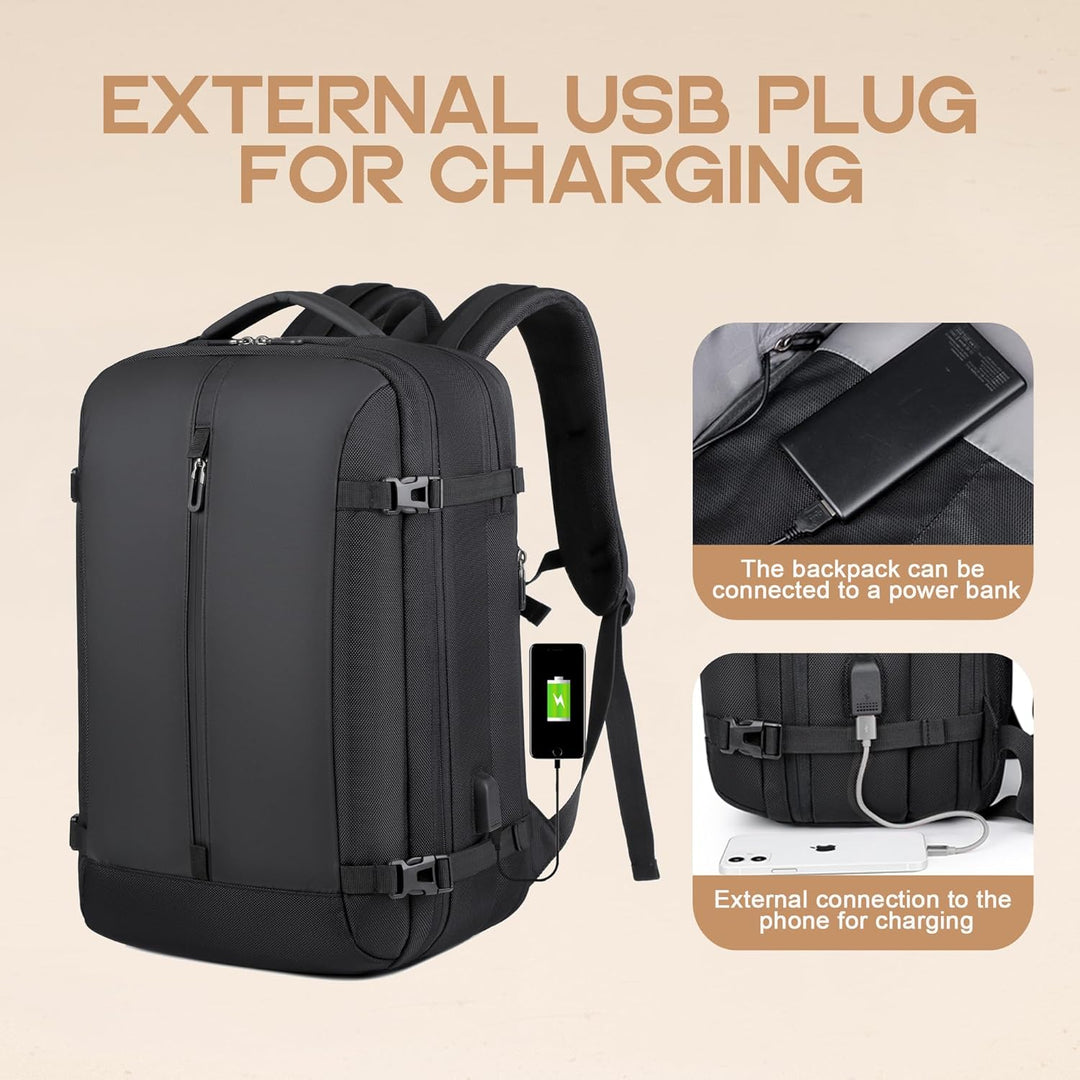 Water-resistant travel backpack for men & women, ideal for business travel or daily commute, fits 17" laptop.