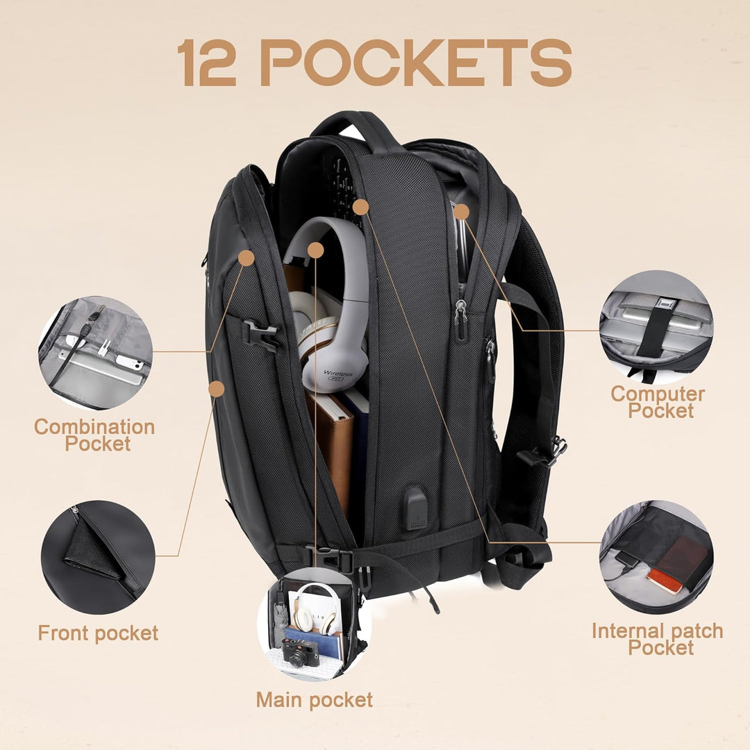 Stylish unisex travel backpack, expandable for extra space, suitable as a laptop bag for 17" devices.