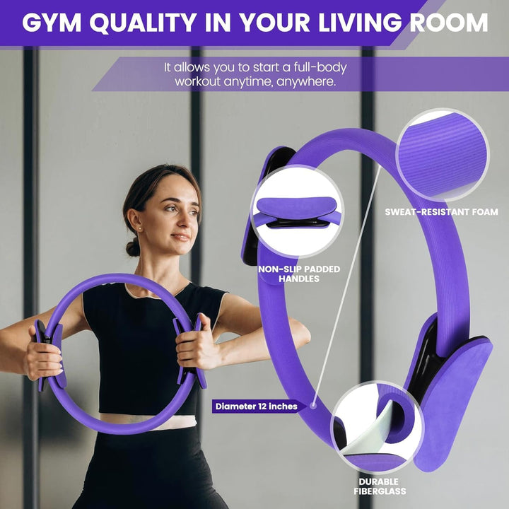 Complete 9-piece Pilates kit featuring resistance bands, exercise ball, & non-slip socks for home fitness.