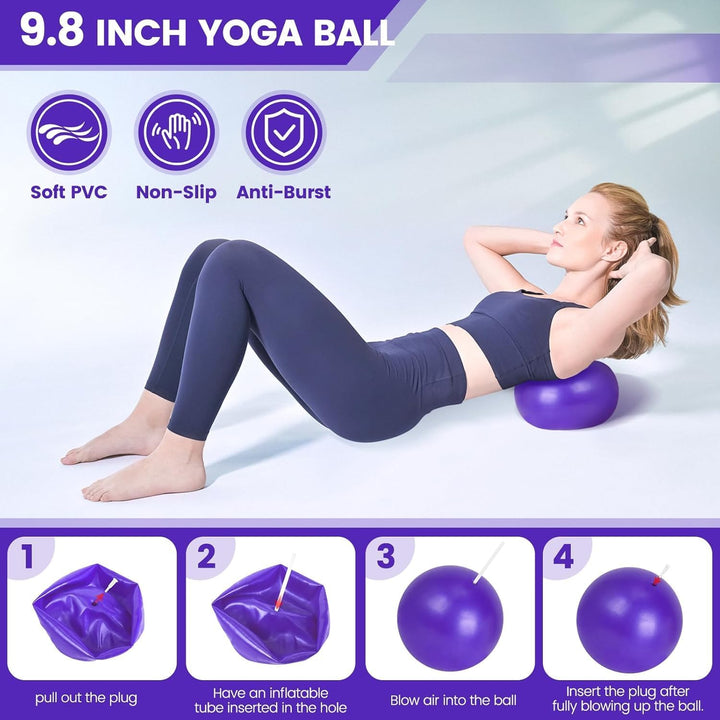 Unisex 9-piece Pilates kit for full body workout: includes ring, ball, bands & non-slip socks for home use.
