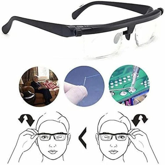 Versatile adjustable vision glasses, perfect for both near reading & clear distance viewing.