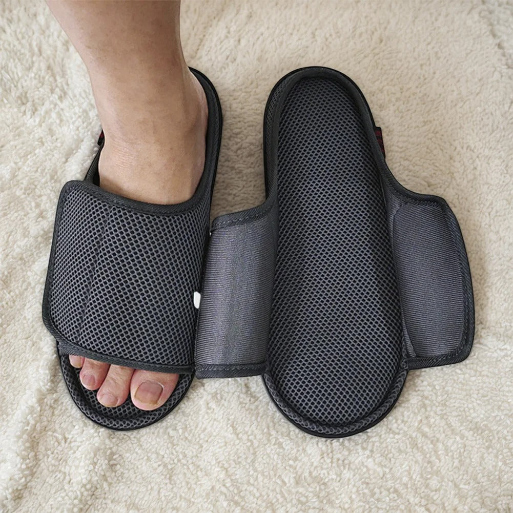 Unisex adjustable slippers for swollen feet, diabetic, post-surgery; orthopedic, indoor/outdoor foot relief.