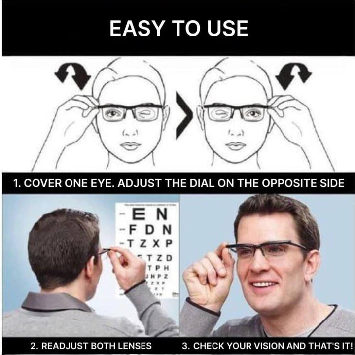 Dual lens adjustable prescription glasses, suitable for unisex adults seeking clear vision & comfortable reading.