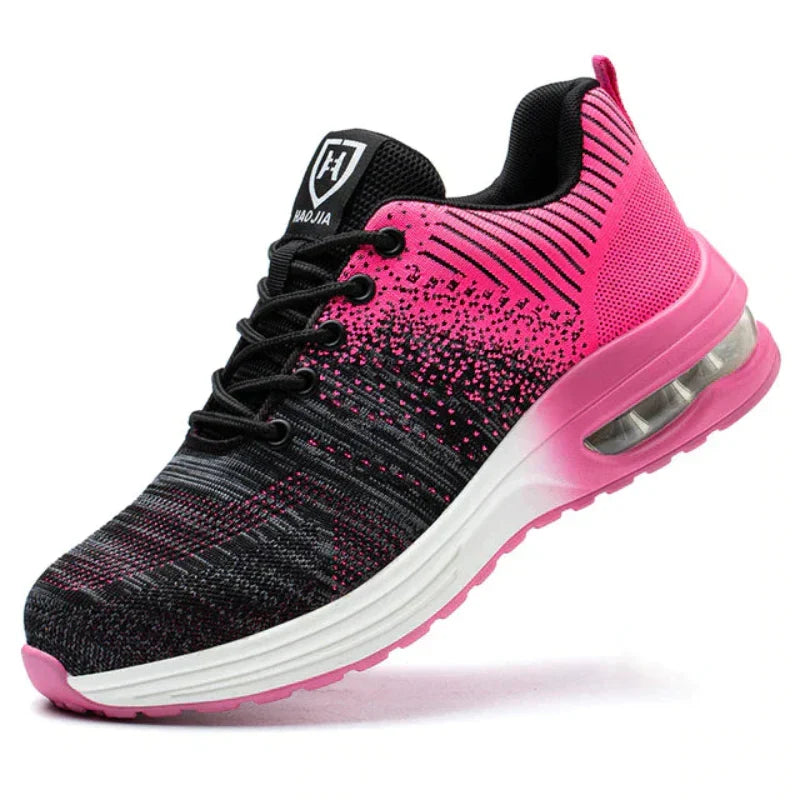 Unisex Air Cushion Steel Toe Safety Sneakers for work. Durable, puncture resistant, and comfortable protective gear.
