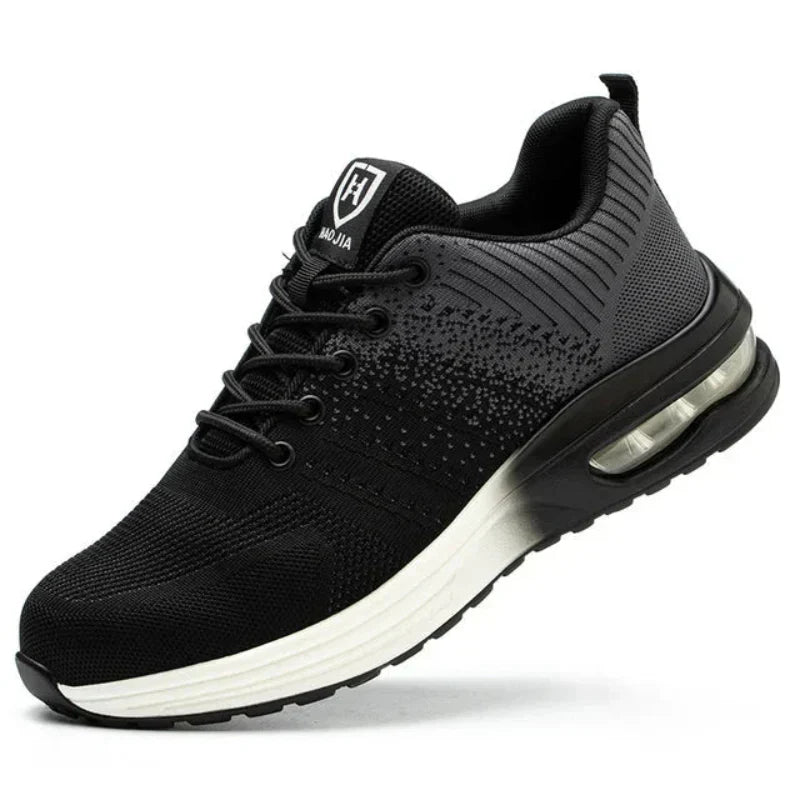 Stylish unisex safety sneakers featuring steel toe protection and air cushion comfort. Ideal for industrial work.