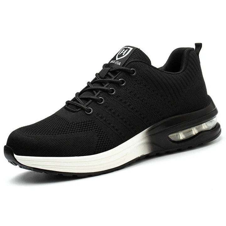 Unisex protective work sneakers. Steel toe, air cushion comfort, & puncture resistant for ultimate safety on job.