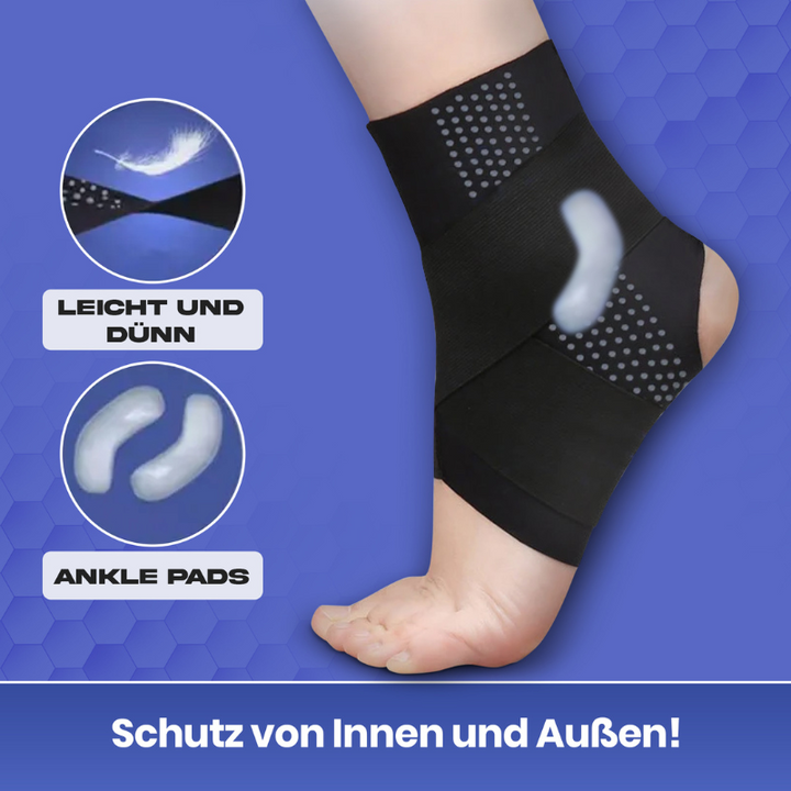 Athletic ankle support brace, black, for football. Ideal for injury prevention, running & training.