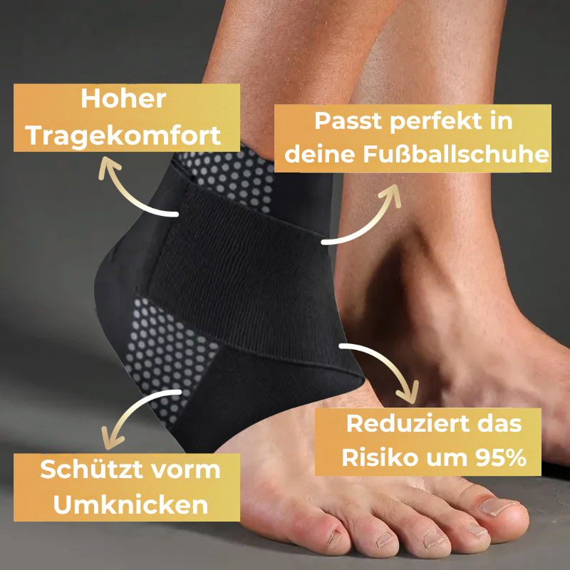 Black ankle support for football training. Unisex brace prevents sprains & offers athletic stabilization.