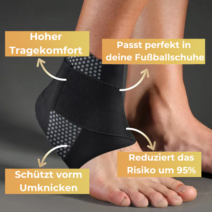 Black ankle support for football training. Unisex brace prevents sprains & offers athletic stabilization.