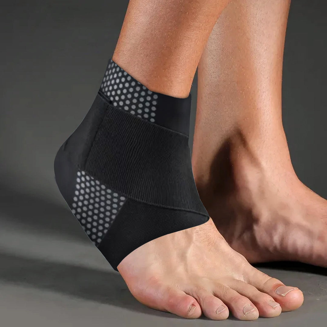 Unisex ankle stabilizer, black, for football & running. Provides strong athletic support & protection.