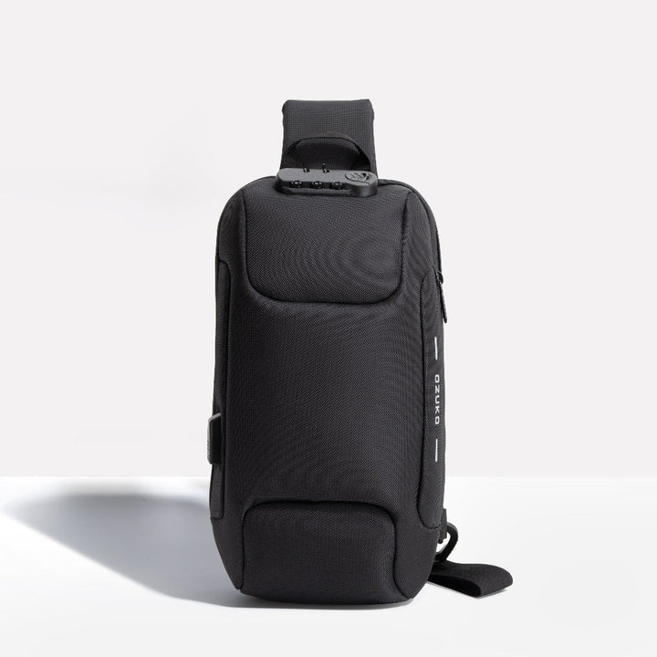 Unisex anti-theft sling bag with USB charging port. Perfect for daily commute & travel, securing your tech.