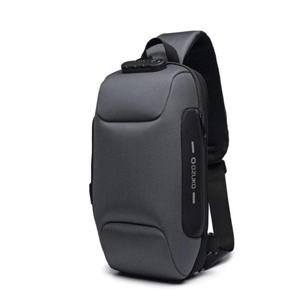 Secure anti-theft crossbody sling bag. Features external USB charging port & RFID protection for safe tech carry.