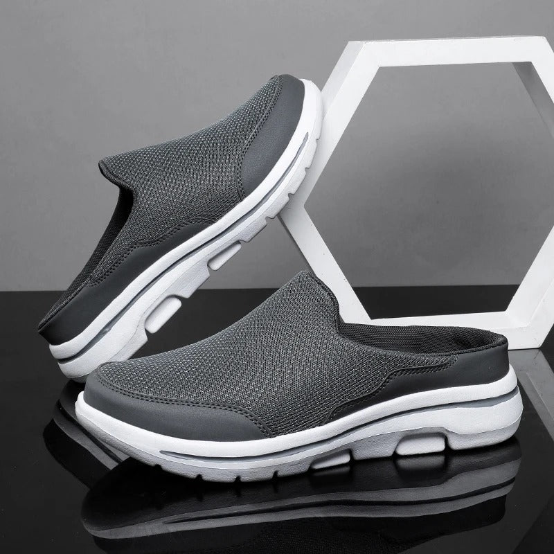 Close-up of the interior cushioning of a comfort backless slip-on sneaker slide.