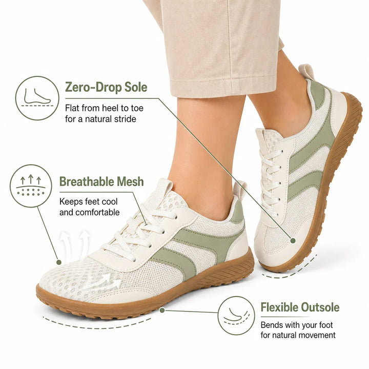 Foot health promoting barefoot walking shoes, wide toe box & non-slip design.