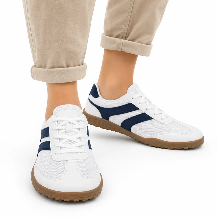 Minimalist activewear shoes, wide toe box, flexible sole, non-slip for walking.